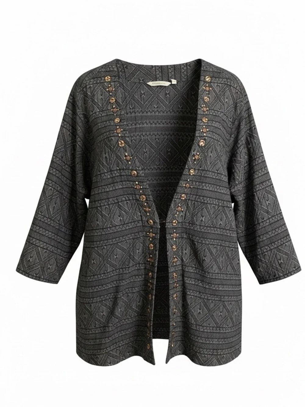 Soft Surroundings Women’s Embellished Open-Front Gray Sweater Cardigan size 1X